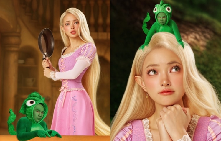 Châu Bùi - Binz hóa thân thành cặp đôi Rapunzel - Pascal dịp Halloween