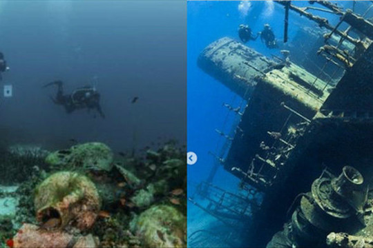 Cận cảnh bảo tàng dưới nước du khách tự do bơi lội ngắm xác tàu cổ đại
