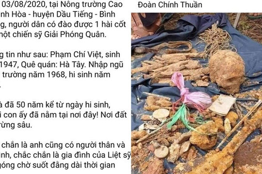 Thông tin tìm thân nhân liệt sĩ được khai quật ở Bình Dương là hoàn toàn bịa đặt