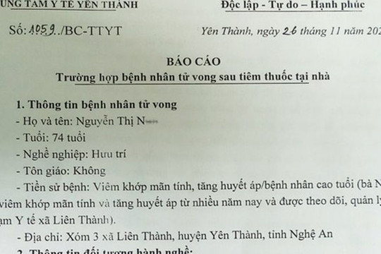 Cụ bà tử vong sau khi năn nỉ hàng xóm tiêm thuốc giảm đau