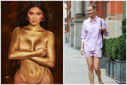 Style sao US-UK: Kylie Jenner dát vàng chụp nude, Bella Hadid diện áo 'bung nút'
