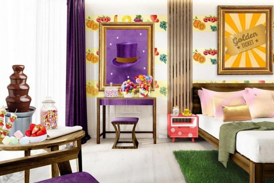 Phòng khách sạn lấy cảm hứng từ Willy Wonka với bồn tắm đầy sô cô la