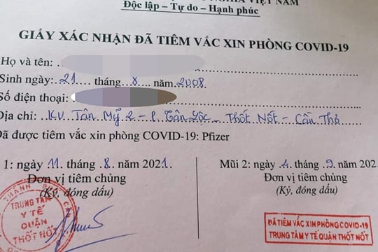 Bé gái 13 tuổi ở Cần Thơ được tiêm 2 mũi vắc xin Pfizer