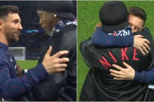 Messi tay bắt mặt mừng khi gặp lại Ronaldinho