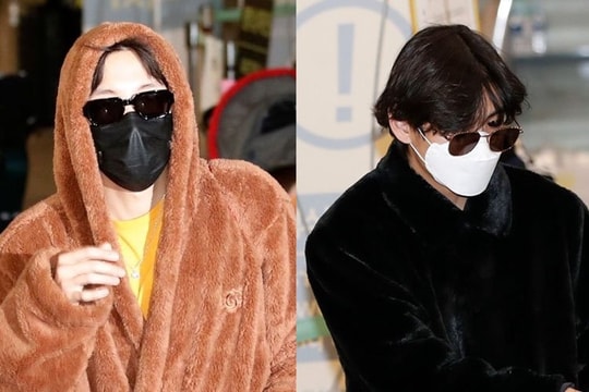 J-Hope và V (BTS) khiến netizen 'đứng hình' vì outfit sân bay: Người diện áo choàng tắm, người lại 'thời trang phang thời tiết'