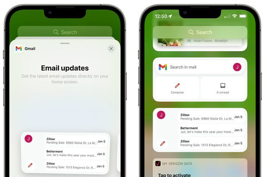 Ứng dụng Gmail trên iOS cập nhật widget như thế nào?