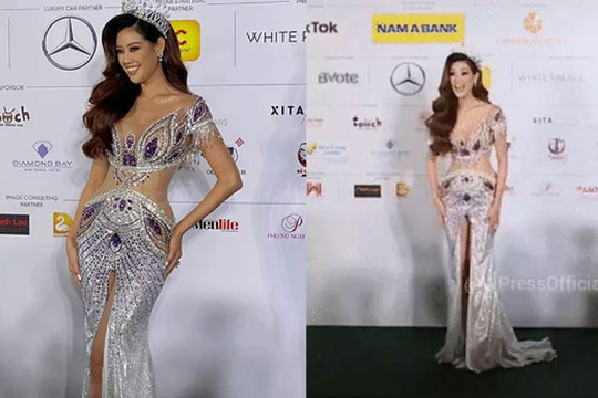 Hoa hậu Khánh Vân diện đầm xẻ "đúng chỗ hiểm"
