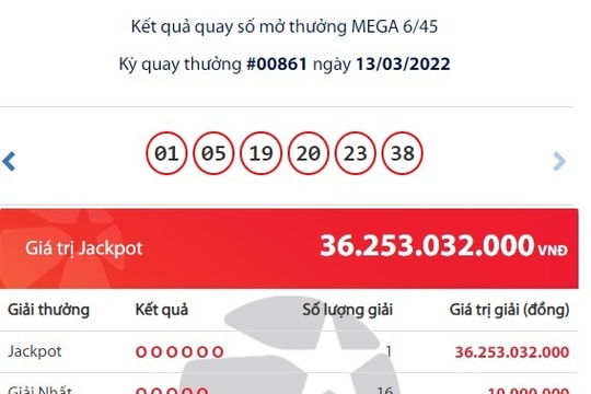 Một người ở TP HCM vừa trúng Jackpot hơn 36 tỷ đồng, trở thành tỷ phú Vietlott đầu tiên tháng 3