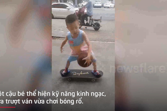 Video: Cậu bé vừa trượt ván vừa chơi bóng rổ cực đỉnh