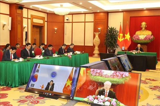Tổng Bí thư Nguyễn Phú Trọng hội đàm trực tuyến với Tổng thống Hàn Quốc Yoon Suk-yeol