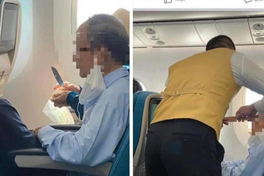Bất ngờ hình ảnh khách cầm dao gọt hoa quả trên máy bay