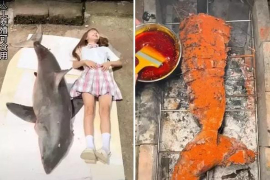 'Sốc' cô gái trẻ thoải mái chia sẻ trên mạng cách tự nấu và ăn thịt cá mập trắng