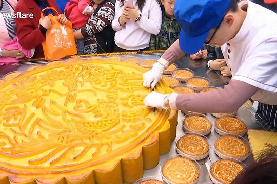Chiêm ngưỡng chiếc bánh Trung thu khổng lồ nặng 69kg