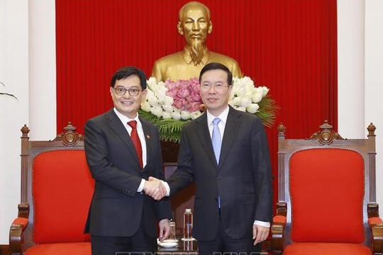 Thường trực Ban Bí thư Võ Văn Thưởng hội kiến Phó Thủ tướng Singapore Vương Thụy Kiệt