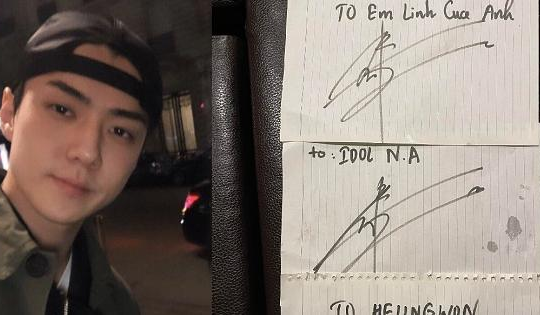 Sehun (EXO) đến tận bàn ký tặng fan Việt trong nhà hàng
