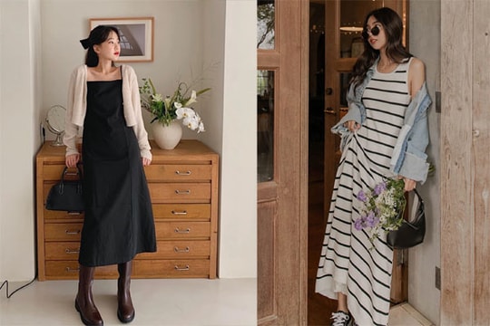 10 cách mặc váy hai dây hợp với mùa thu