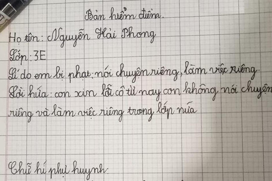 Bản kiểm điểm của học sinh lớp 3 gây sốt, đọc đến phần chữ ký ai cũng bật cười