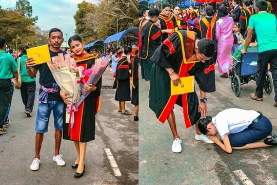 Xúc động em gái quỳ cúi đầu trước anh trai vì lý do đặc biệt