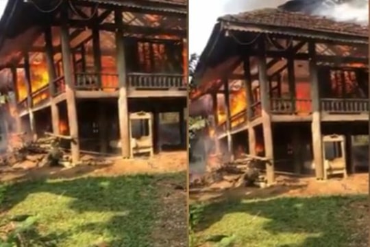 Đốt lửa sưởi ấm cho trâu, 'hoá tro' luôn căn nhà sàn
