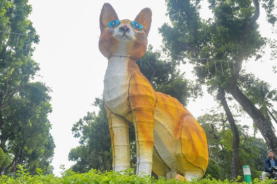 Tượng mèo có hình thù giống "cáo" ở Công viên Thống Nhất
