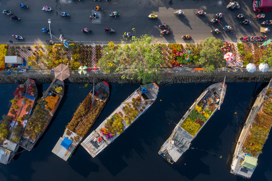 Nhộn nhịp chợ hoa 'trên bến dưới thuyền' ở bến Bình Đông
