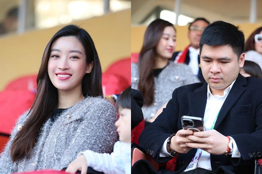 Hoa hậu Đỗ Mỹ Linh đến sân cổ vũ đội bóng của ông xã