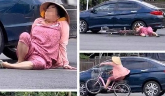 Người phụ nữ đi xe đạp ngược chiều va chạm với ô tô gây 'bão' ở TP.HCM