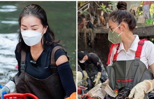 Hoa hậu Ngọc Châu, Thùy Tiên lội kênh bẩn dọn rác thải