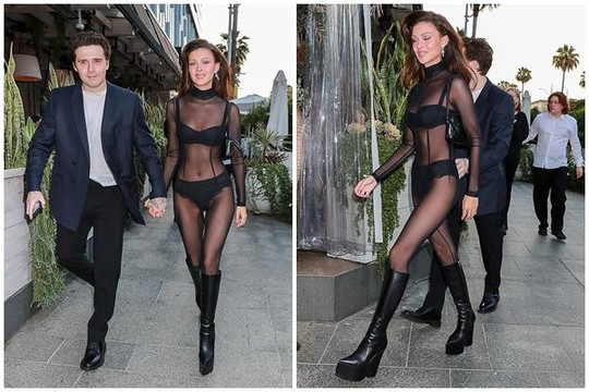 Con dâu Beckham mặc đồ trong suốt xuống phố