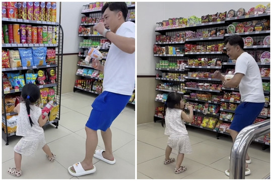Dân tình bắt gặp cảnh đại gia Cường Đôla quần đùi dép lê và con gái Suchin vô tư nhảy lắc hông trong siêu thị