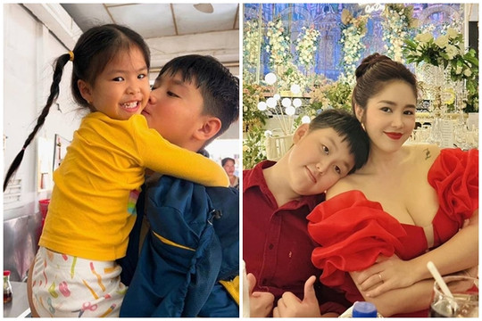 Con trai Lê Phương ôm hôn em gái cùng mẹ khác cha sau 1 tháng xa nhau, mẹ cười tươi hạnh phúc
