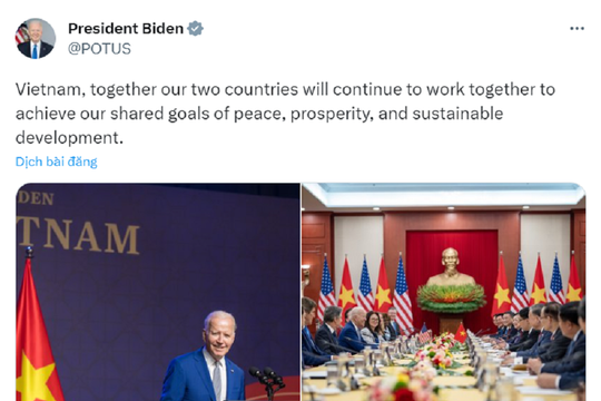 Tổng thống Joe Biden đăng thông điệp ý nghĩa sau chuyến thăm Việt Nam