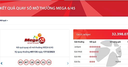 Một vé số trúng độc đắc Vietlott hơn 32 tỷ đồng