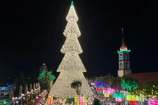 Cây thông Noel 'siêu to khổng lồ' được làm từ 4.200 chiếc nón lá