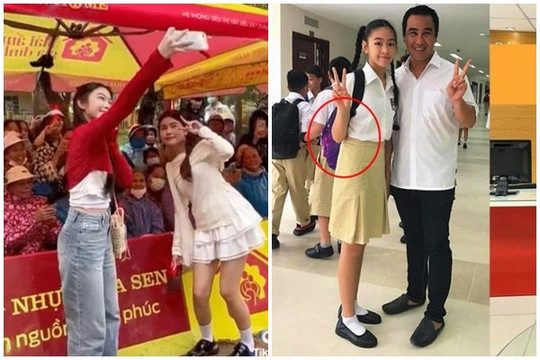 Được bà con cô bác xin chụp ảnh cùng, phản ứng của 2 con gái Quyền Linh khiến bố mẹ "nở mũi": Gia đình khéo dạy dỗ quá!