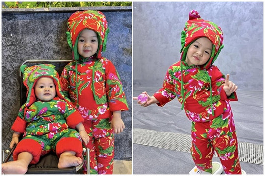 Đàm Thu Trang khoe cặp nhóc tì Suchin Sutin diện đồ Tết "hot trend" do bà ngoại ở Lạng Sơn tặng, giá bình dân dễ mua
