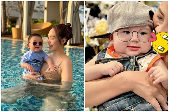 Con trai Minh Hằng thích thú khi được mẹ cho đi bơi, biểu cảm đáng yêu 'đốn tim' người hâm mộ!