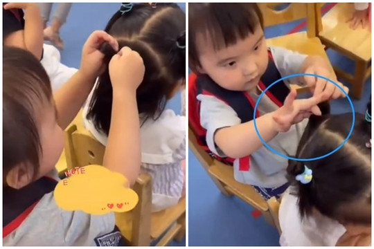 Bé gái 4 tuổi trổ tài khéo tay tết tóc cho các bạn học trong lớp, nhìn thành quả nhiều phụ huynh "xấu hổ"