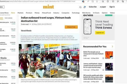 Việt Nam a top destination for Indian tourists: Indian publication