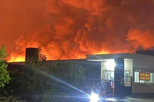 Công ty gỗ rộng 5.000m2 ở Bình Dương bốc cháy giữa đêm