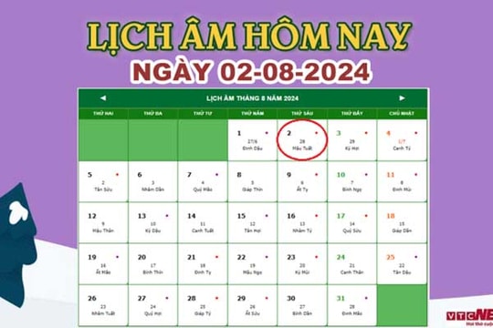 Lịch âm 2/8 - Âm lịch hôm nay 2/8 chính xác nhất - lịch vạn niên 2/8/2024