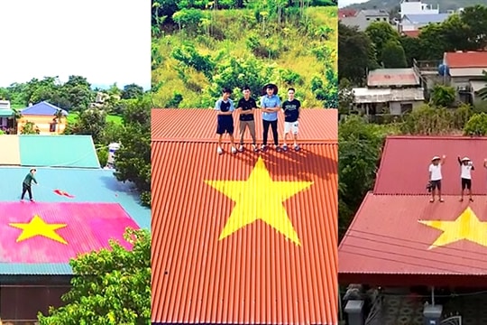 People transform roof into a national flag to celebrate the National Day