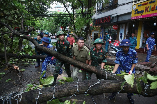 Người dân Hà Nội hối hả thu dọn cây gãy đổ, cứu hộ ô tô sau bão Yagi