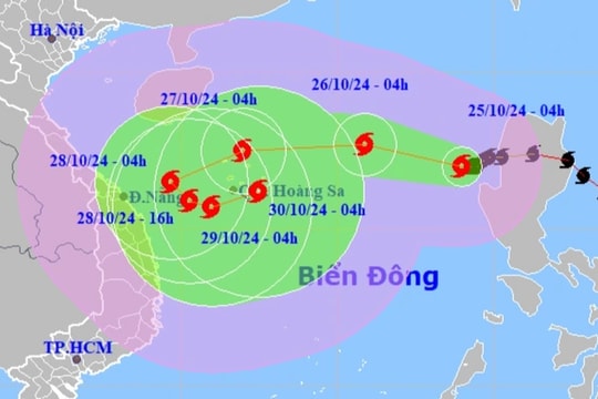 Bão Trà Mi đổi hướng liên tục, có thể quay ra biển khi gần tới đất liền