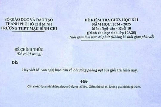 Đề thi Văn bàn về lối sống 'phông bạt' của giới trẻ gây tranh cãi