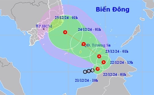 Áp thấp nhiệt đới giật cấp 8 hướng về quần đảo Trường Sa, miền Trung mưa lớn