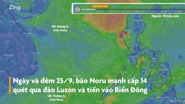 Dự báo đường đi của bão Noru gần Biển Đông