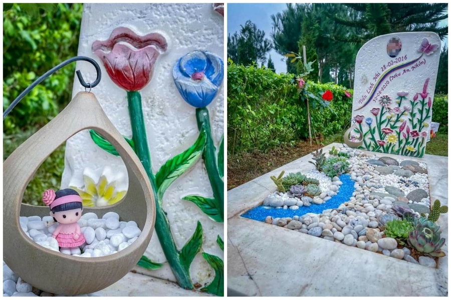 Xúc động trước hình ảnh bố trang trí mộ cho cô con gái nhỏ qua đời 3 năm