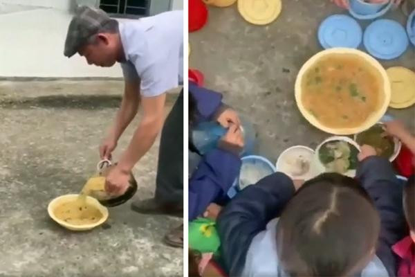 Xôn xao clip để thức ăn dưới đất cho học sinh ăn giữa sân trường