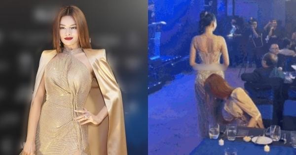 Ngọc Châu được Vũ Thu Phương cúi người chỉnh váy